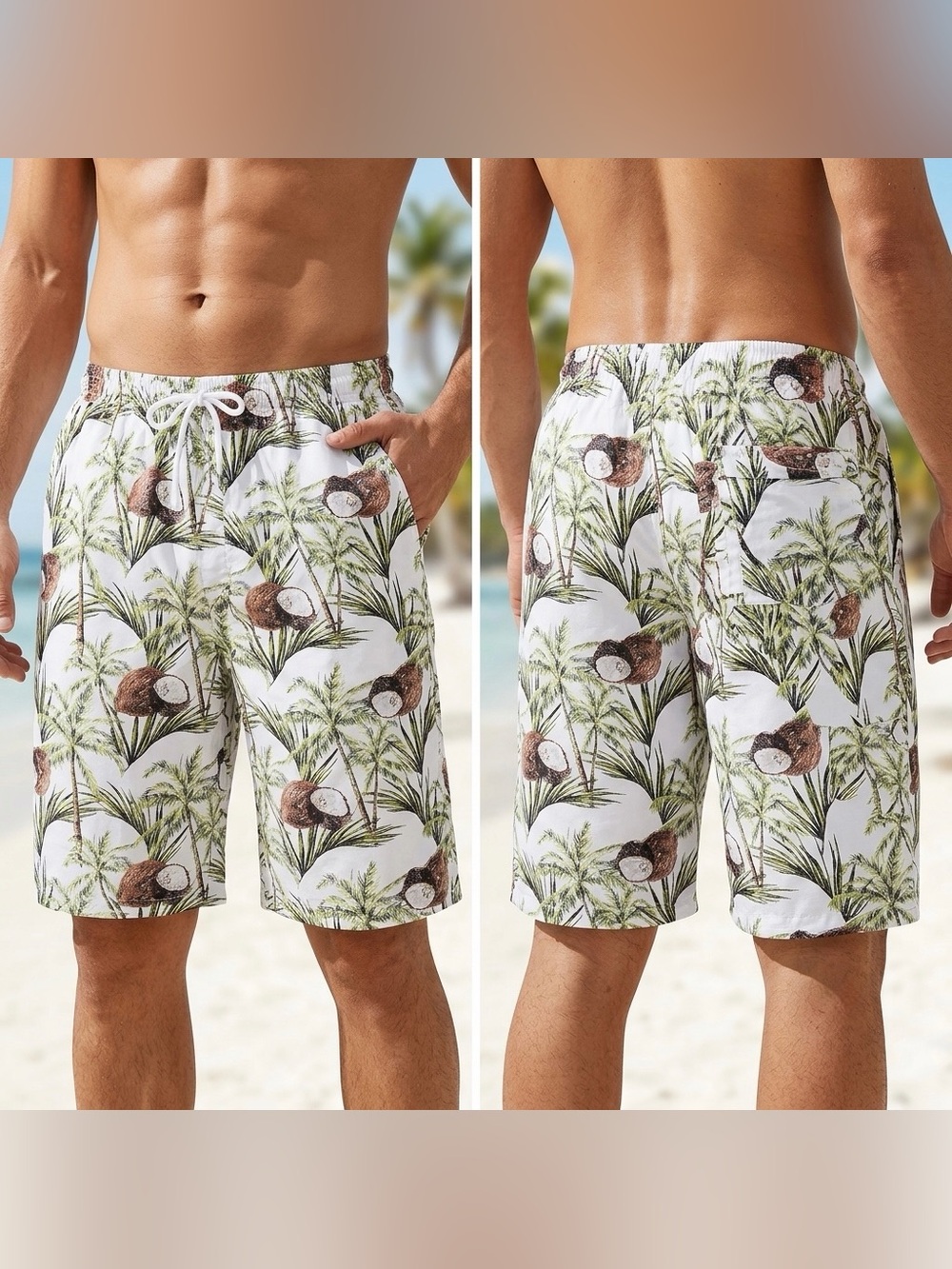 NWT The Image Itemporal Style Mens Tropical Coconut PalmPrint Swim Shorts SizeXL